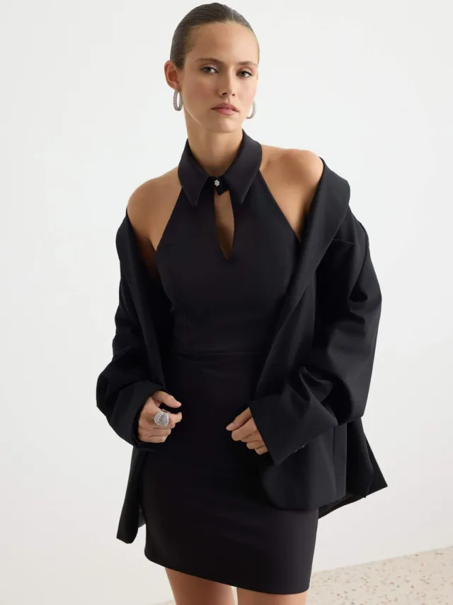 Trendyol TRENDYOLMİLLA Dames Zwart Effen Kort / Mini Mouwloos Stijlvol/Avond Bodycon Jurken