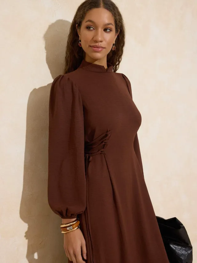 Trendyol Modest Dames Bruin Effen Maxi Lang Casual A-lijn Modest Jurken