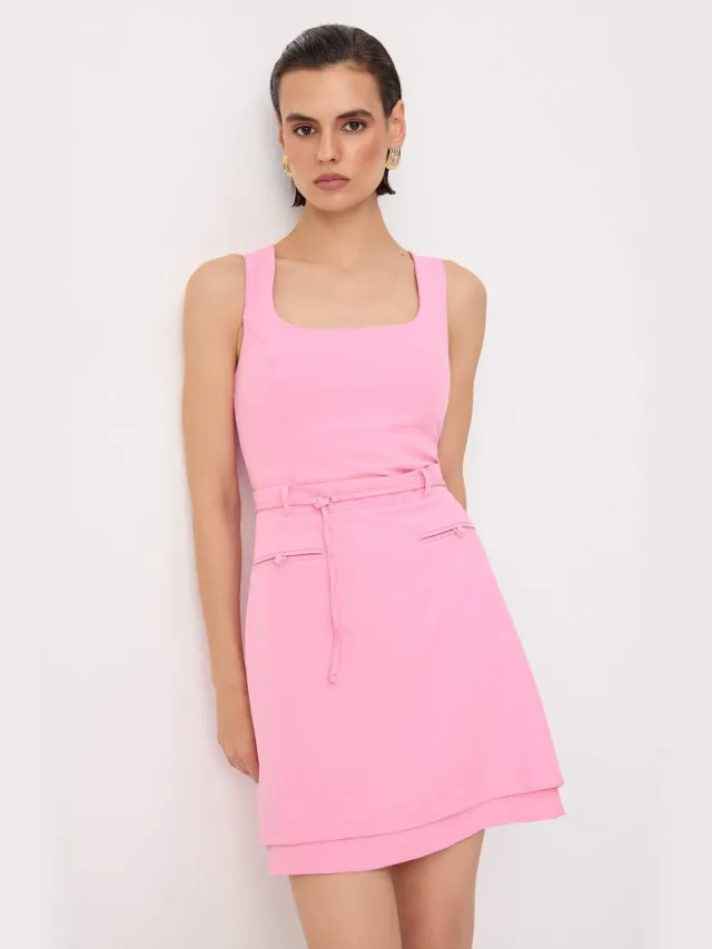 Trendyol TRENDYOLMİLLA Dames Roze Effen Kort / Mini Mouwloos A-lijn Jurken