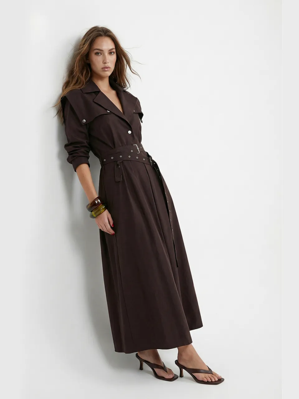 Trendyol Modest Dames Bruin Effen Maxi Lang Skater Modest Jurken