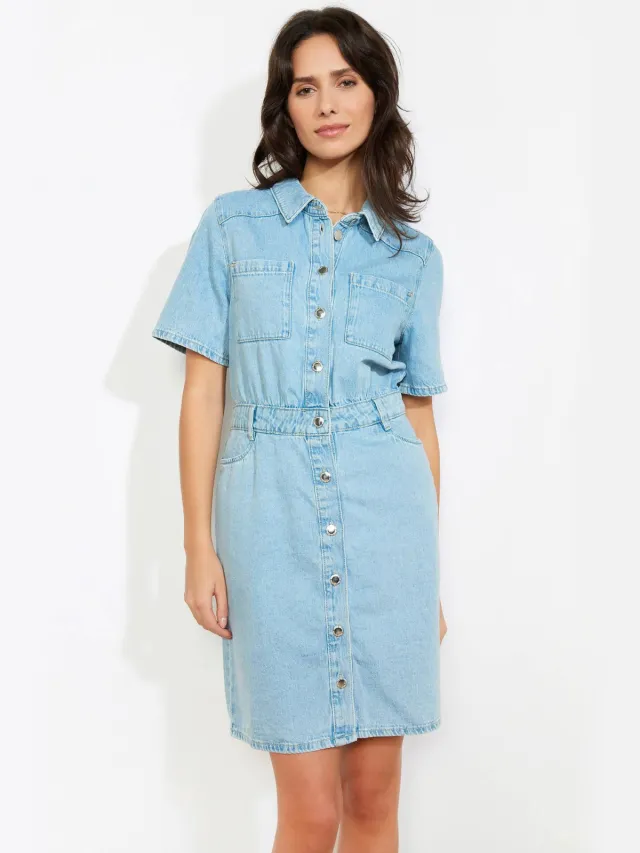 LOLALIZA denim blousejurk light blue denim Lichtblauw