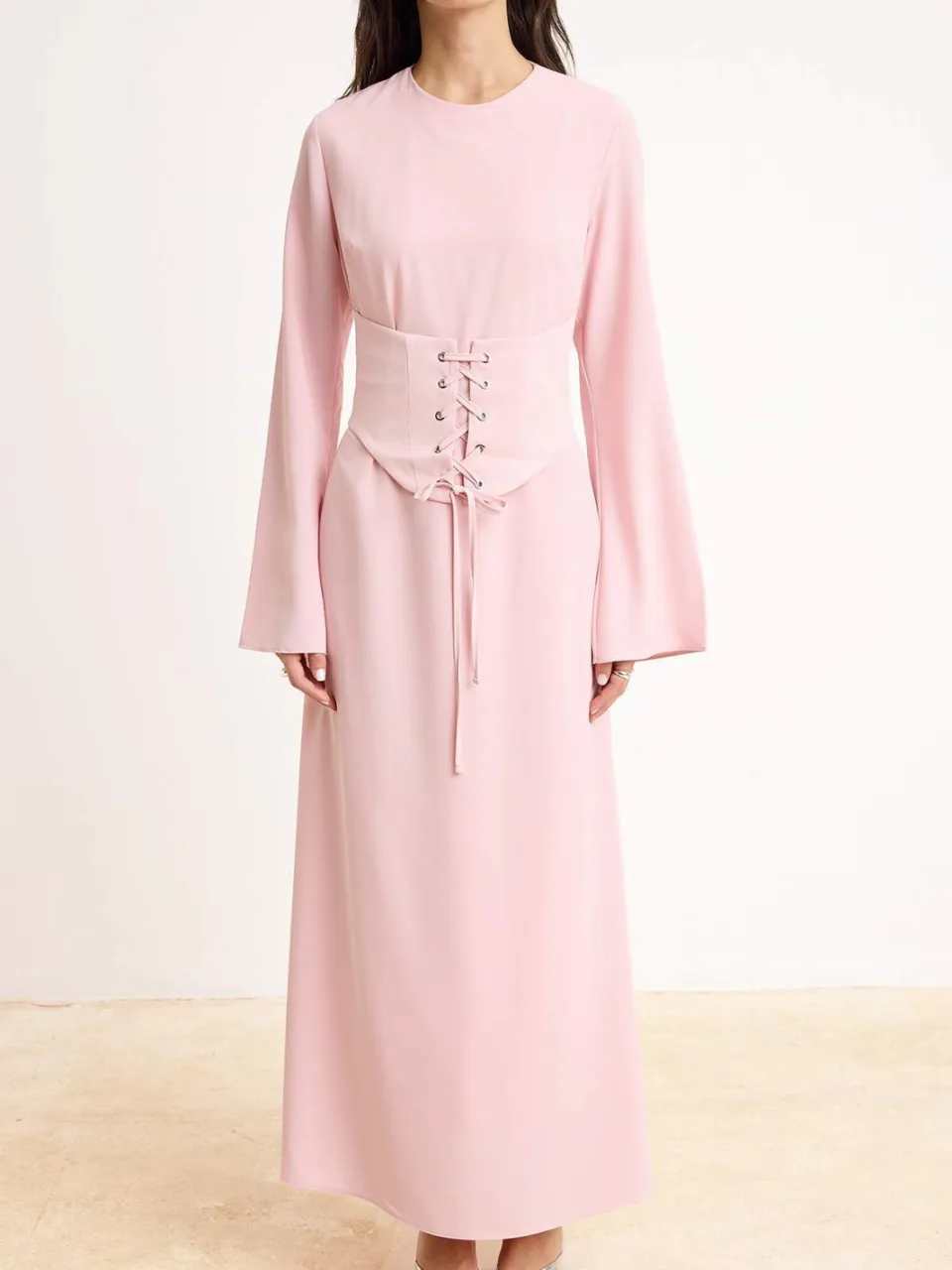 Turkishsouq Roze platte maxi-jurk voor dames, lange chique/nachtelijke A-lijn bescheiden avondjurk, foto 2