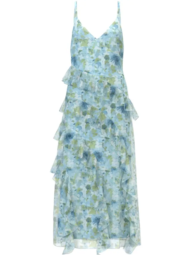 Vero Moda VMSMILLA S/L V-NECK LONG FRILL DRESS WVN - Dames - Maxi jurken Spun Sugar