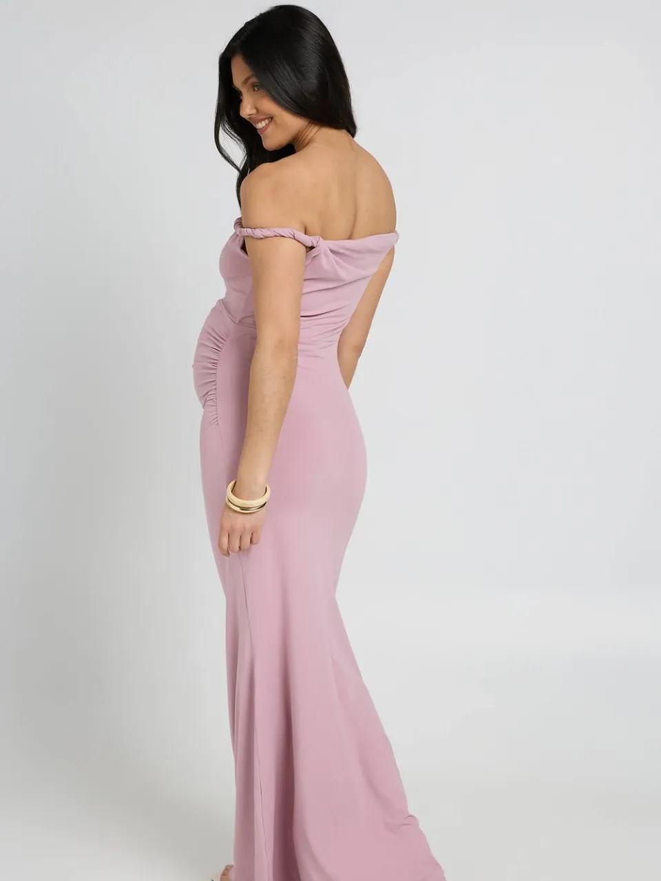 boohoo Dames Zwangerschaps Maxi Jurk Met Gedraaide Bardot Hals mauve, foto 2