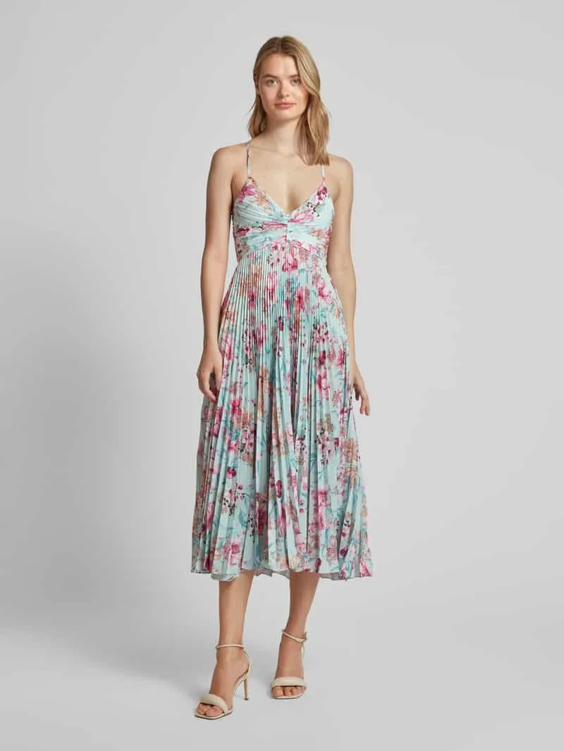 ADLYSH Cocktailjurk met bloemenmotief en plissévouwen Lichtblauw