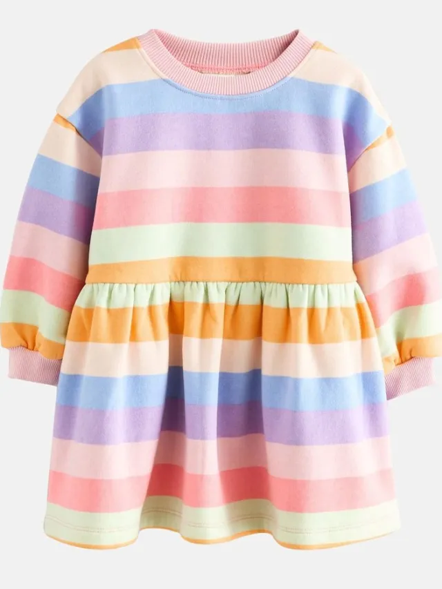 Next Meisjes - Sweaterjurk met lange mouwen - Roze Rainbow Striped