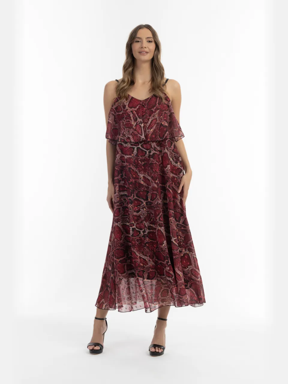 Faina Maxi-jurk met slangenprint Dames rode slang Donkerrood