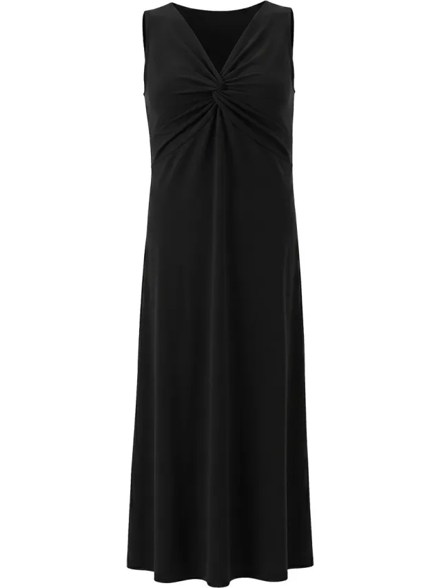 Angel of Style Dames - Jersey maxi-jurk mouwloze A-lijn drapering - Zwart