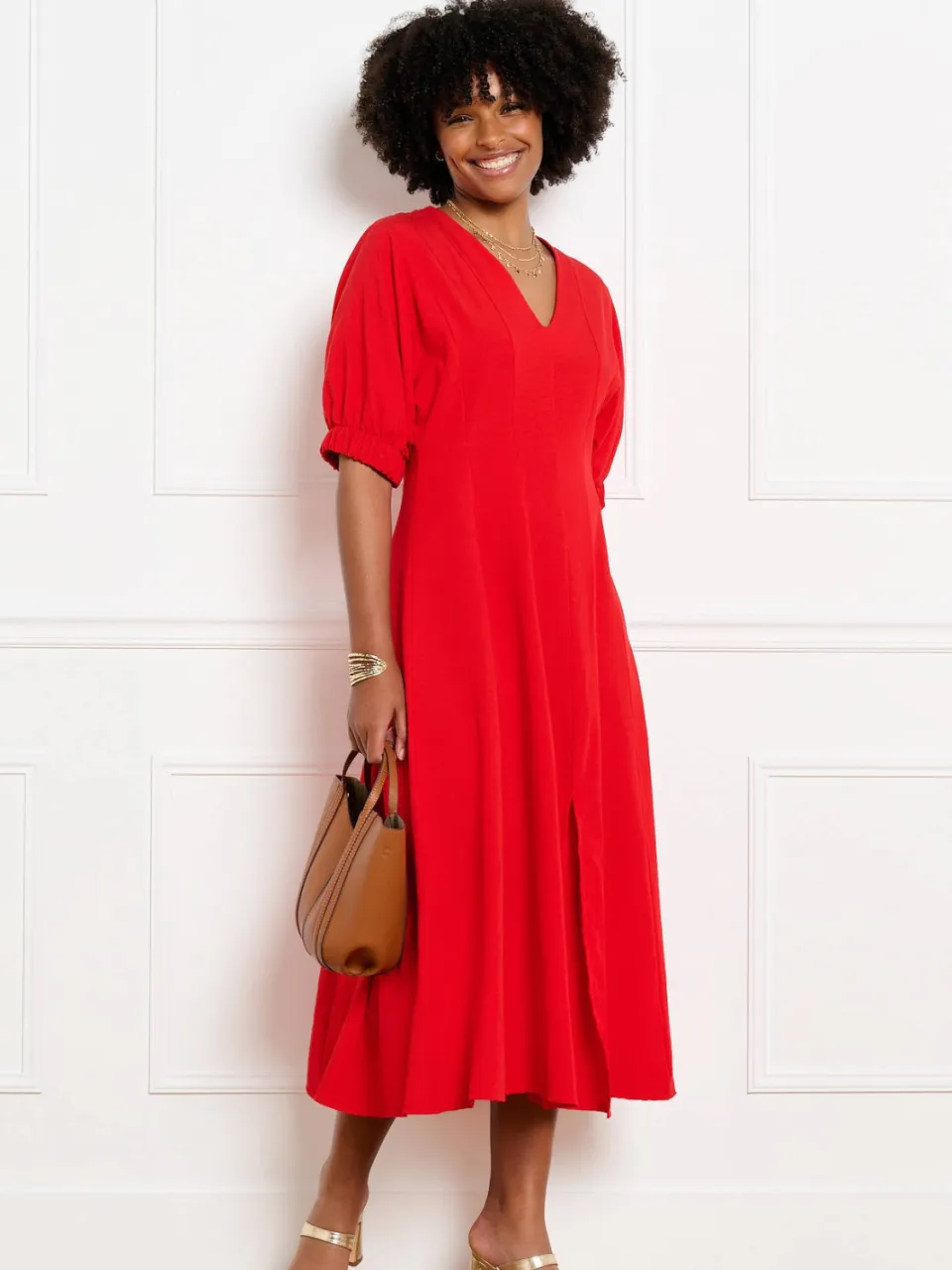 LOLALIZA midi jurk met split - rood