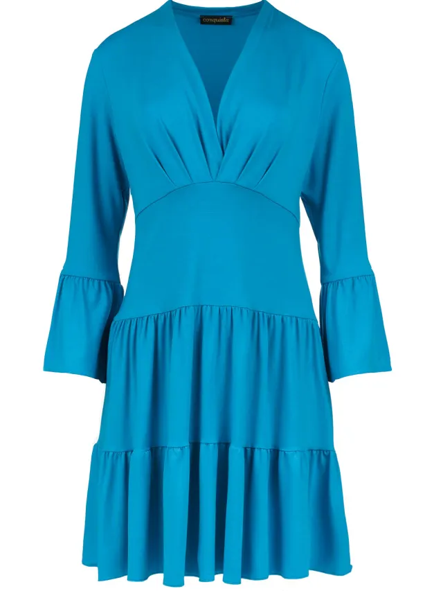Conquista Turquoise jersey jurk met ruches, foto 2
