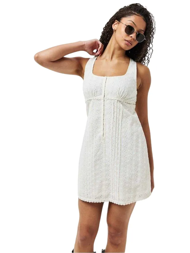 Jack Wills Zomerminijurk voor dames met geborduurde en gehaakte details (Vintage Wit) Marineblauw