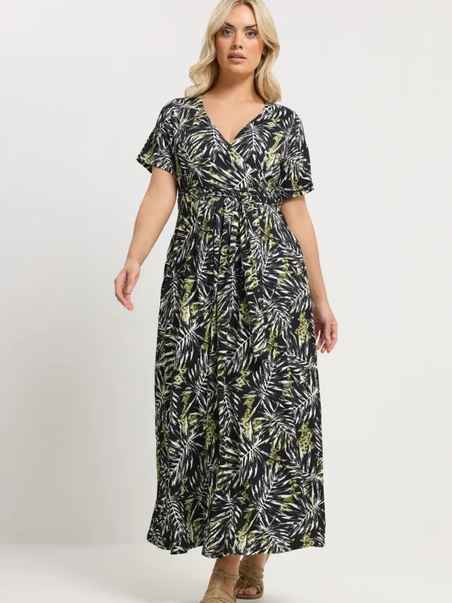 Yours Zwarte Wikkeljurk Met Bladmotief Black