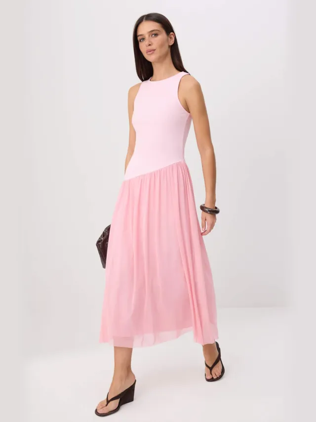 Trendyol TRENDYOLMİLLA Dames Roze Effen Maxi Mouwloos Casual Skater Jurken