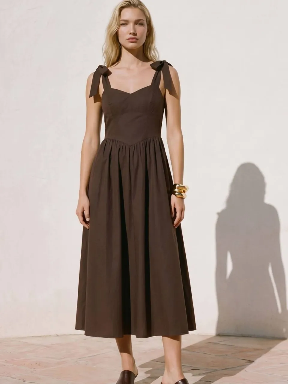 Vero Moda katoenen midijurk - bruin