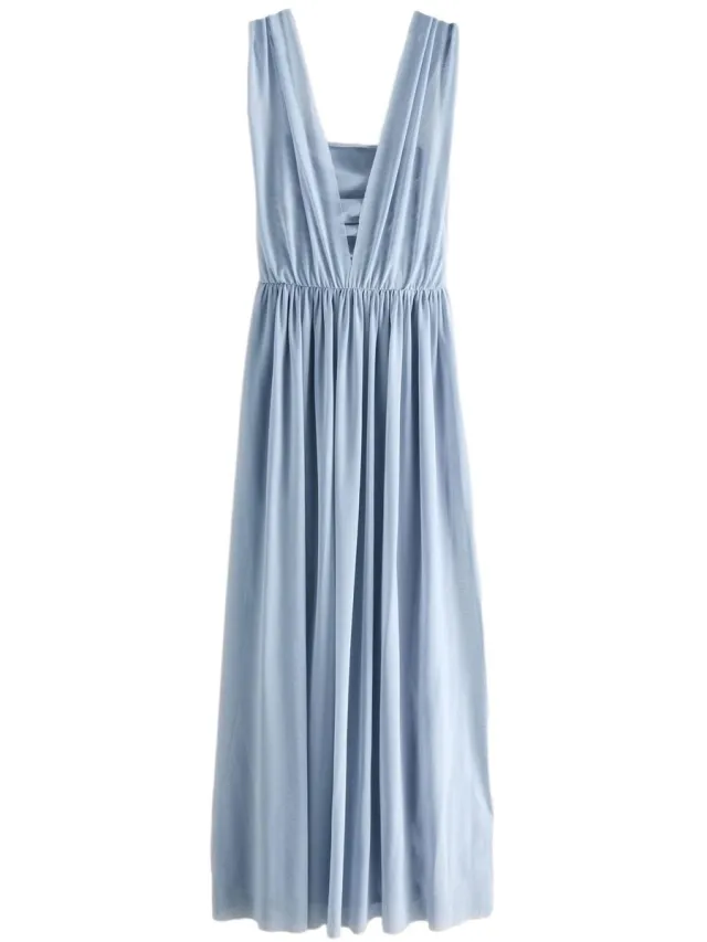Next Dames - Mesh multiway maxi-jurk voor bruidsmeisjes en bruiloftsgasten - Blauw Dusky Blue