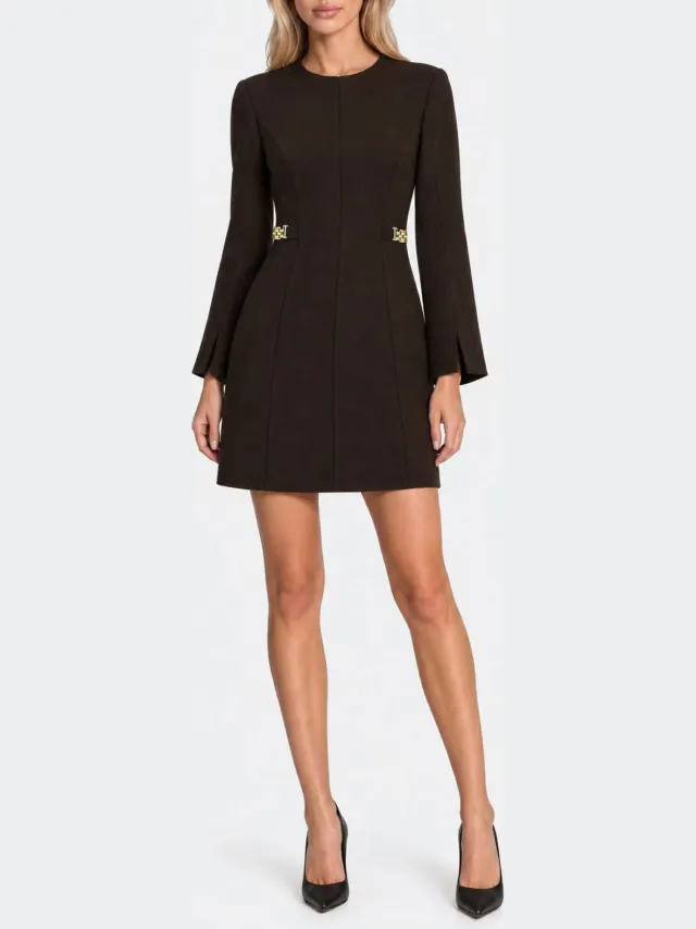 Nikkie mini jurk met split - donkerbruin