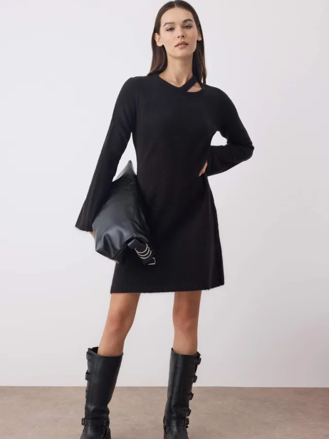 Trendyol TRENDYOLMİLLA Dames Zwart Effen Extra Kort / Super Mini Lang Casual A-lijn Jurken