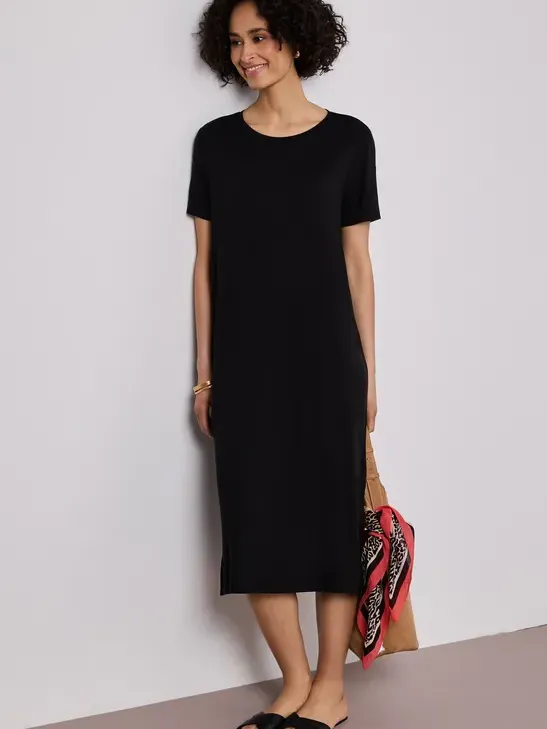 Street One Midi-jurk met korte mouwen en splitdetail Zwart