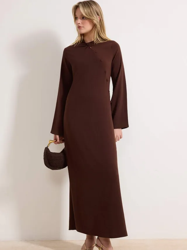 Turkishsouq Dames maxi-jurk, plat model, lang, casual/dagelijks, A-lijn model, geschikt voor hijab Bruin