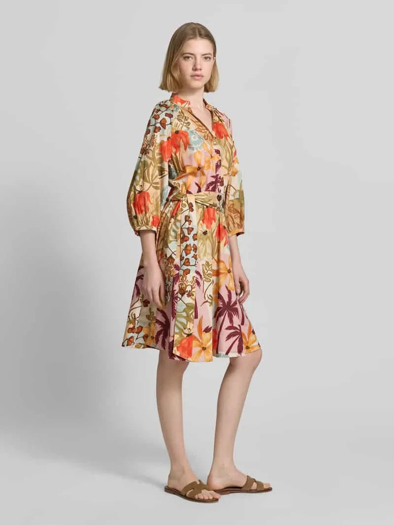 Christian Berg Woman Kniellange overhemdjurk in all-over look met strikceintuur camel, foto 3