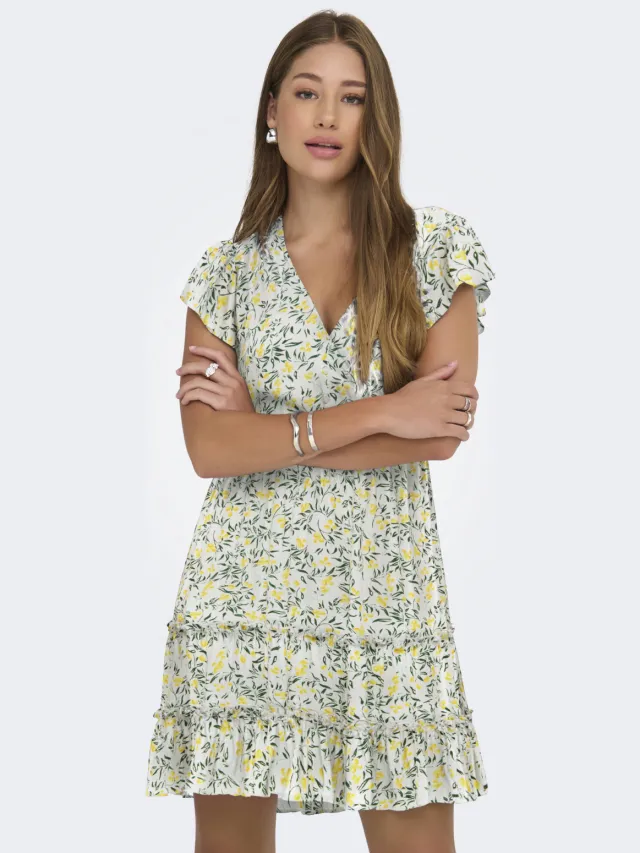 Only zomerjurk wit wit / groen / geel
