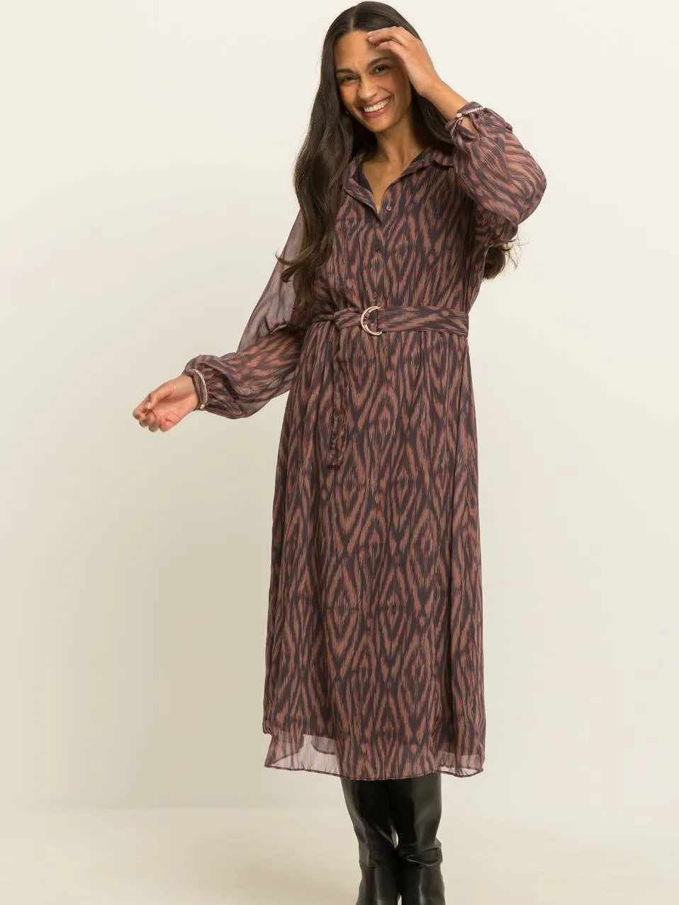 Expresso midi blousejurk - bruin, foto 3