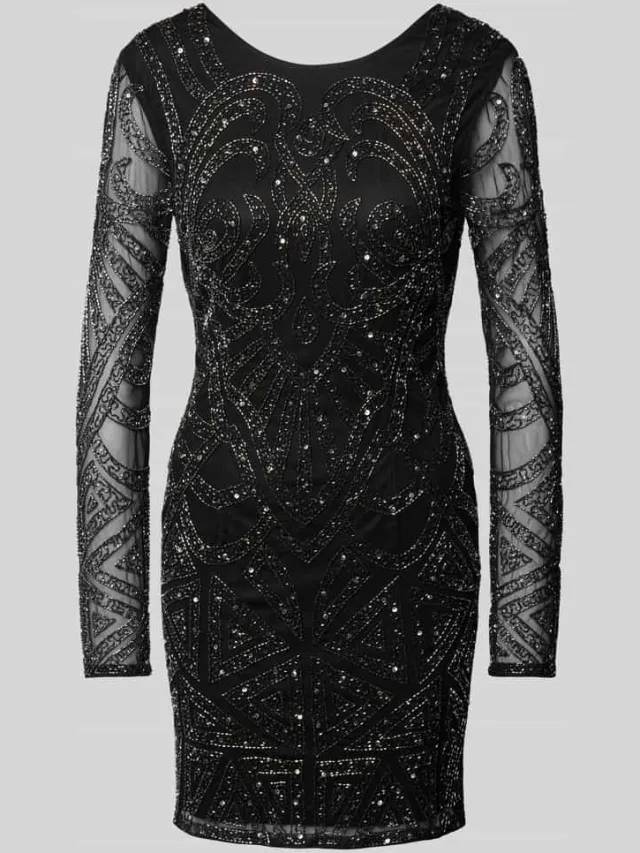 Lace & Beads Cocktailjurk met sierparels zwart, foto 2
