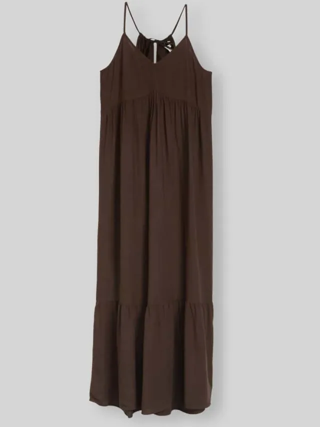 Tom Tailor Vrijetijdsjurk van pure viscose met spaghettibandjes chocoladebruin, foto 2