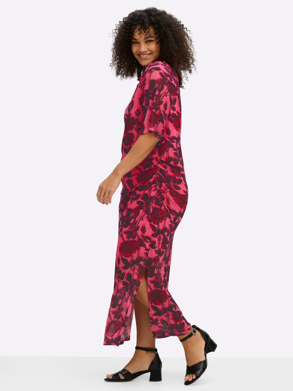 Maxi-jurk rozenkwarts/bordeaux gedessineerd