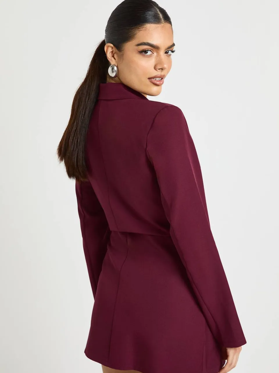 boohoo Dames Wikkel Drape Voorkant Getailleerde Blazer Jurk bordeaux rood, foto 3