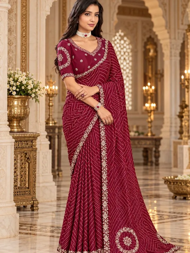 Simhera Threads Wine Pink Designer Saree with Embellished Blouse