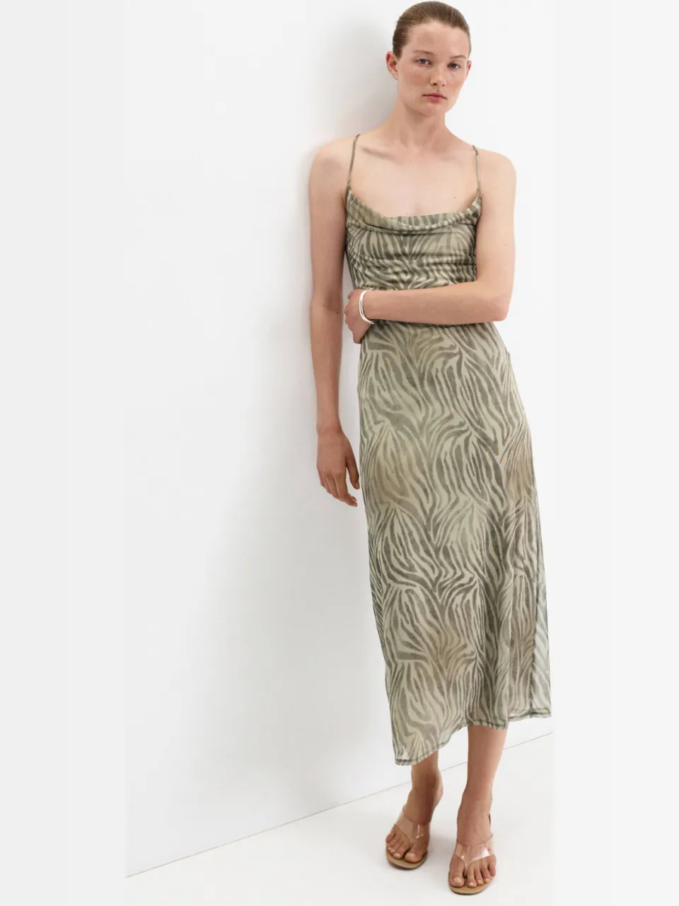 Mango midi jurk met zebraprint - lichtgrijs Lichtgroen/lichtgrijs