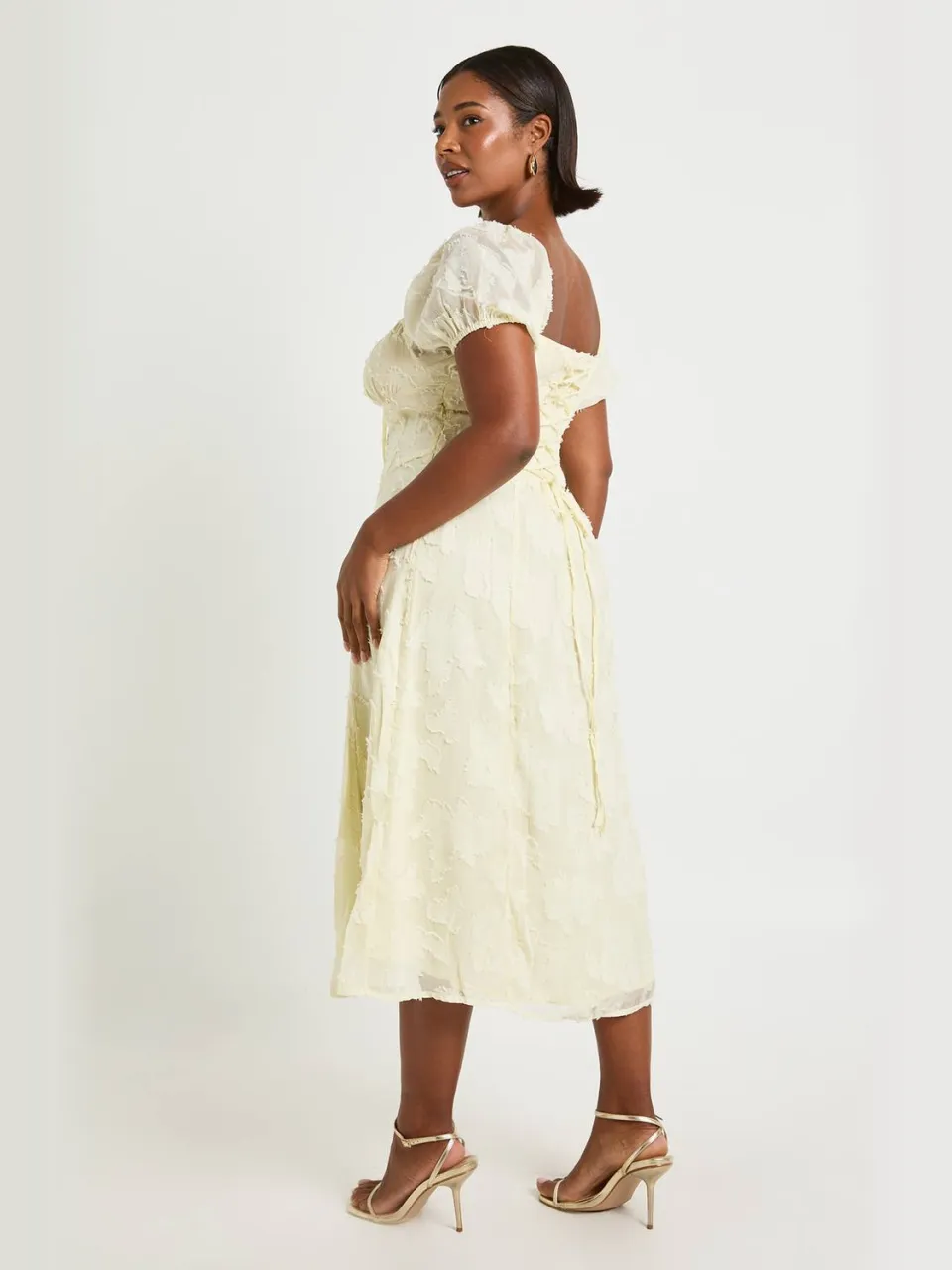 boohoo Dames Plus Burnout Melkmeisje Midi-jurk citroen, foto 2