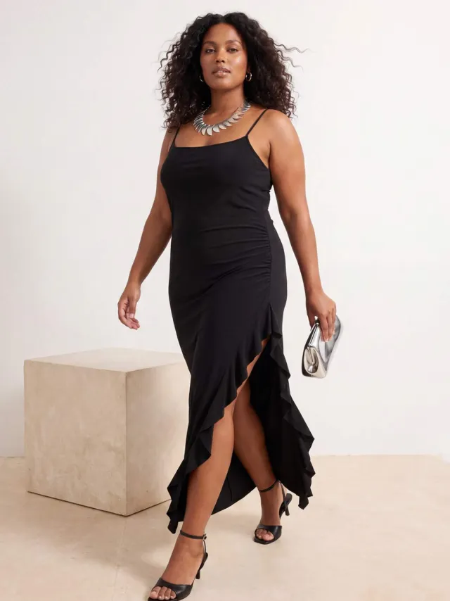 Trendyol Curve Dames Zwart Effen Maxi Mouwloos Casual Bodycon Grote maten Jurk, foto 2