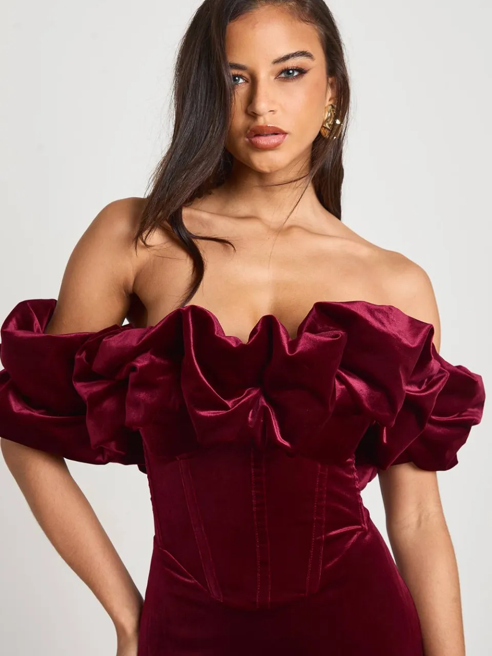 boohoo Dames Extreme Ruffle Fluweel Mini-jurk wijn, foto 4
