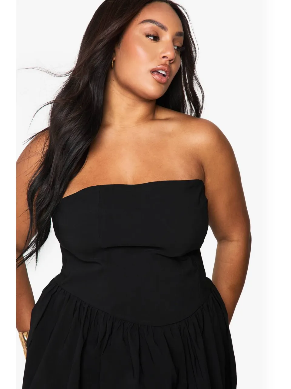 boohoo Dames Plus bandeau puffball minijurk zwart, foto 4