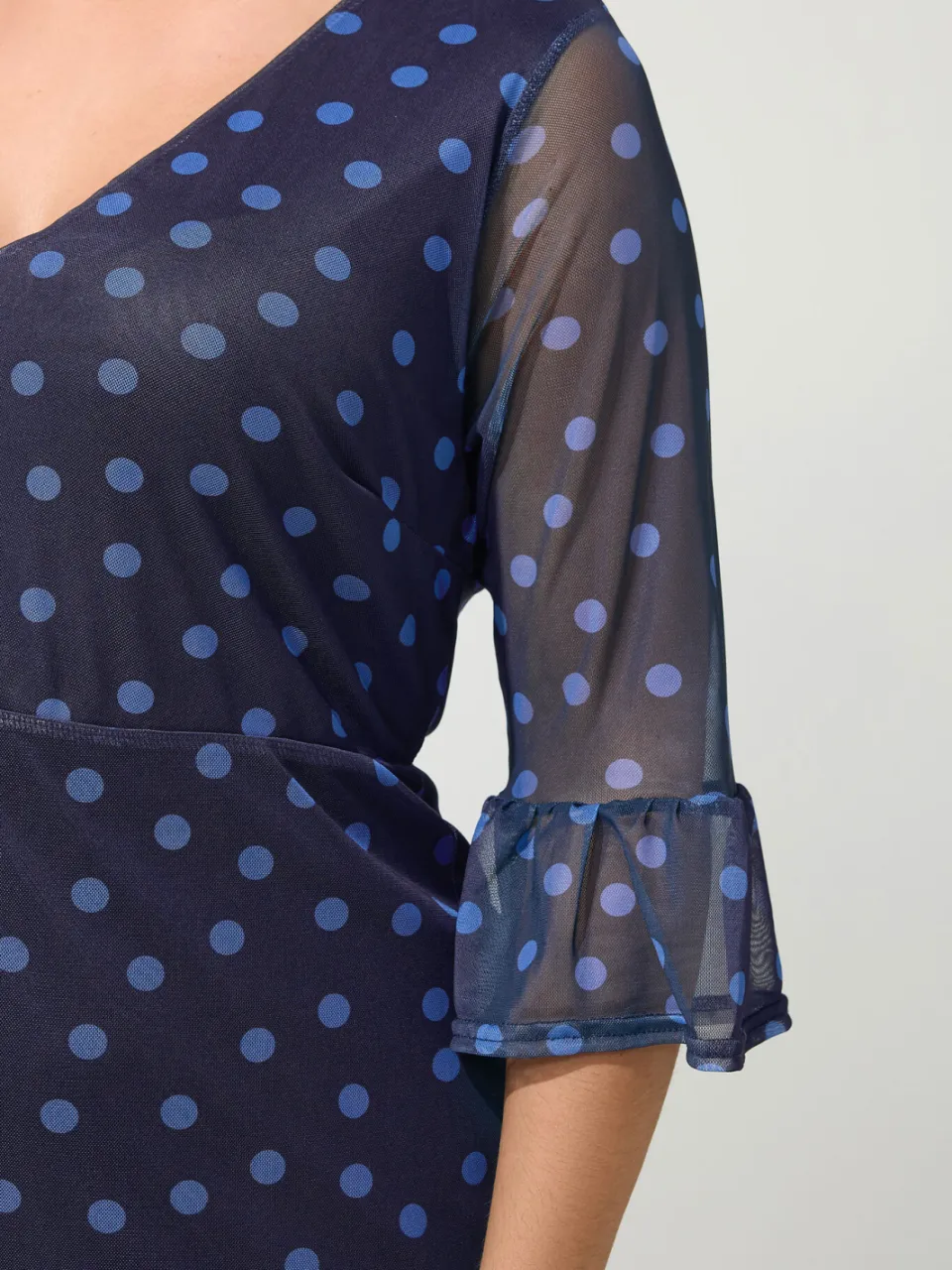 Yours London Marineblauwe Jurk Met Polkadots En Mesh, Gelaagd, foto 5