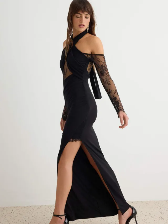 Trendyol TRENDYOLMİLLA Dames Zwart Effen Maxi Lang Shift-model Avond- Gala- Jurk, foto 2