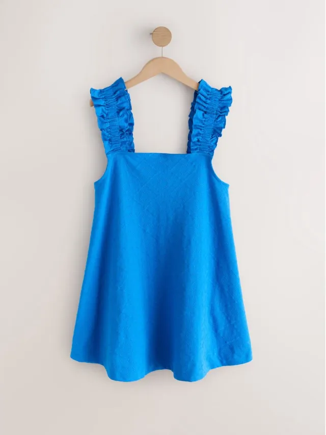 Next Dames - Mini-jurkje van jersey met borduursels en ruches aan de bandjes - Blauw Cobalt Blue
