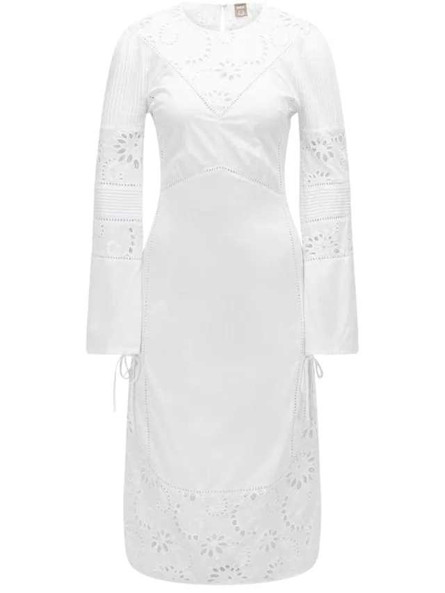 Boss Dames/Dames Broderie Katoenen Midi Dress (Wit)