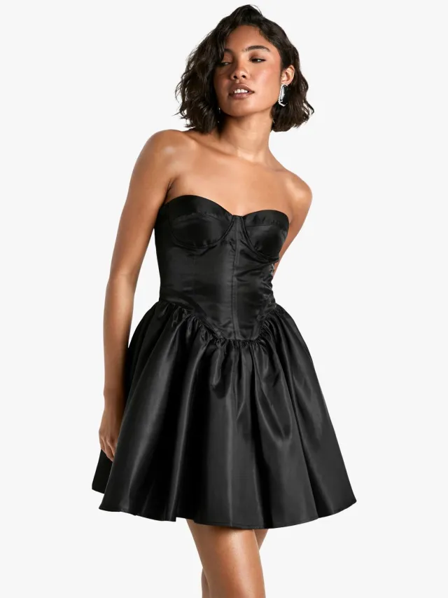 boohoo Dames Tall Corset Lace Up Mini Zwart