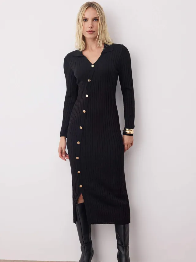 Trendyol TRENDYOLMİLLA Dames Zwart Effen Midi Lang Avond / Dagelijks Bodycon Jurken