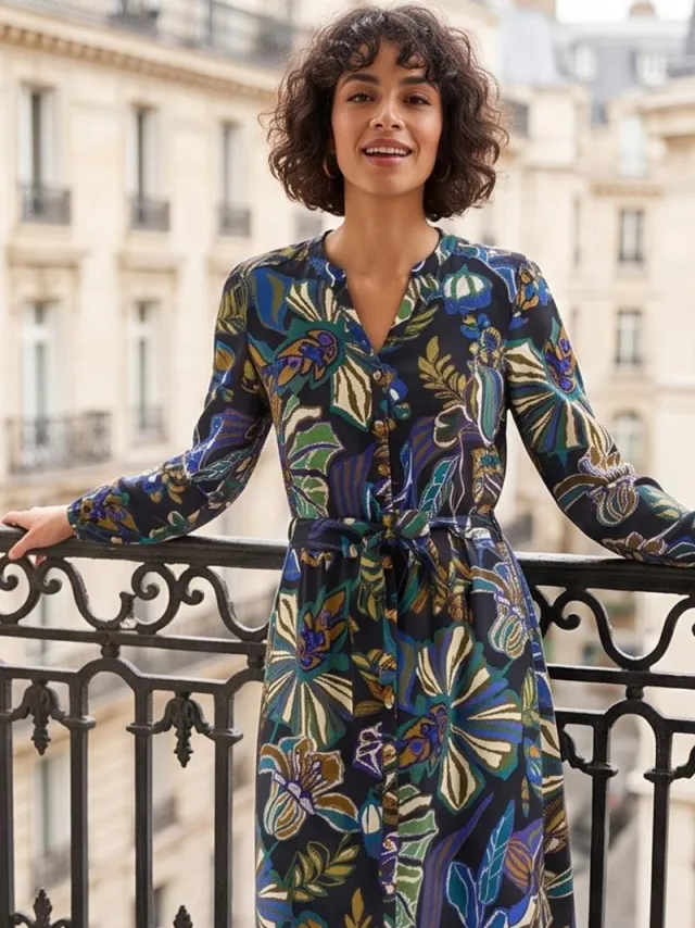 Didi Dames Dress Joyful Blue Meadow print Blauw