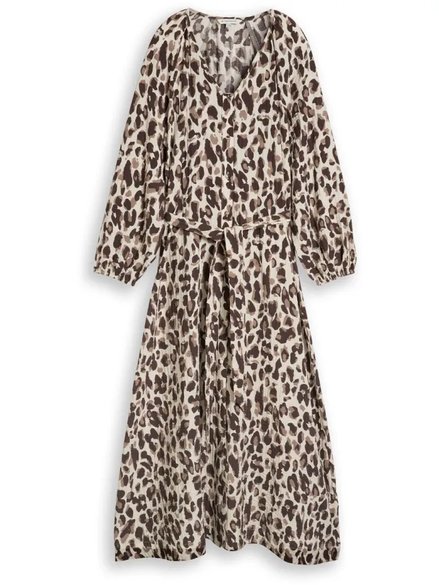 Tom Tailor Maxijurk met luipaardprint - brown beige leo print