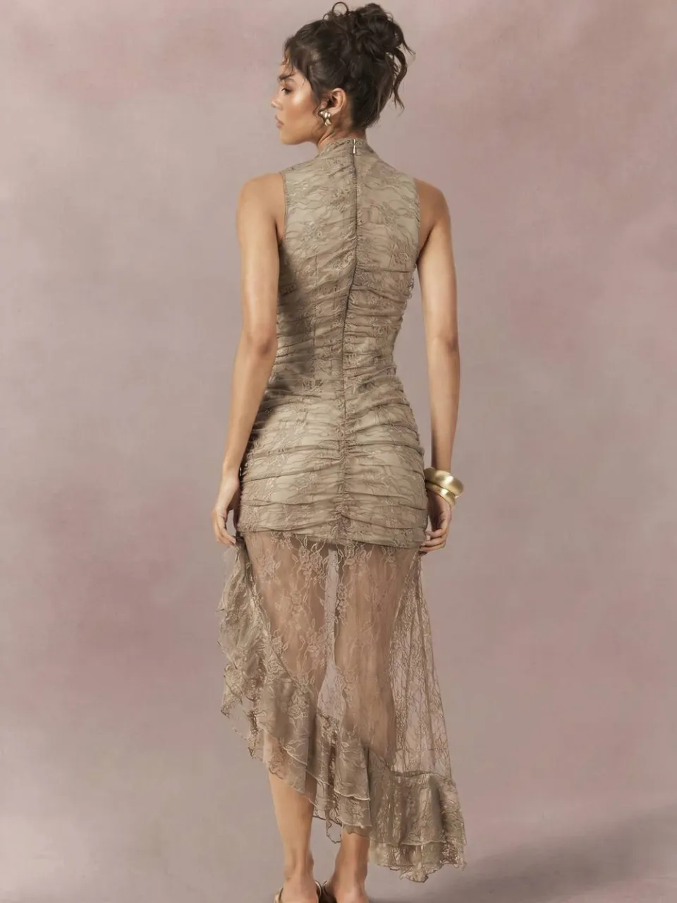 boohoo Dames Kanten Midaxi Jurk Met Draperie Detail nerts, foto 3