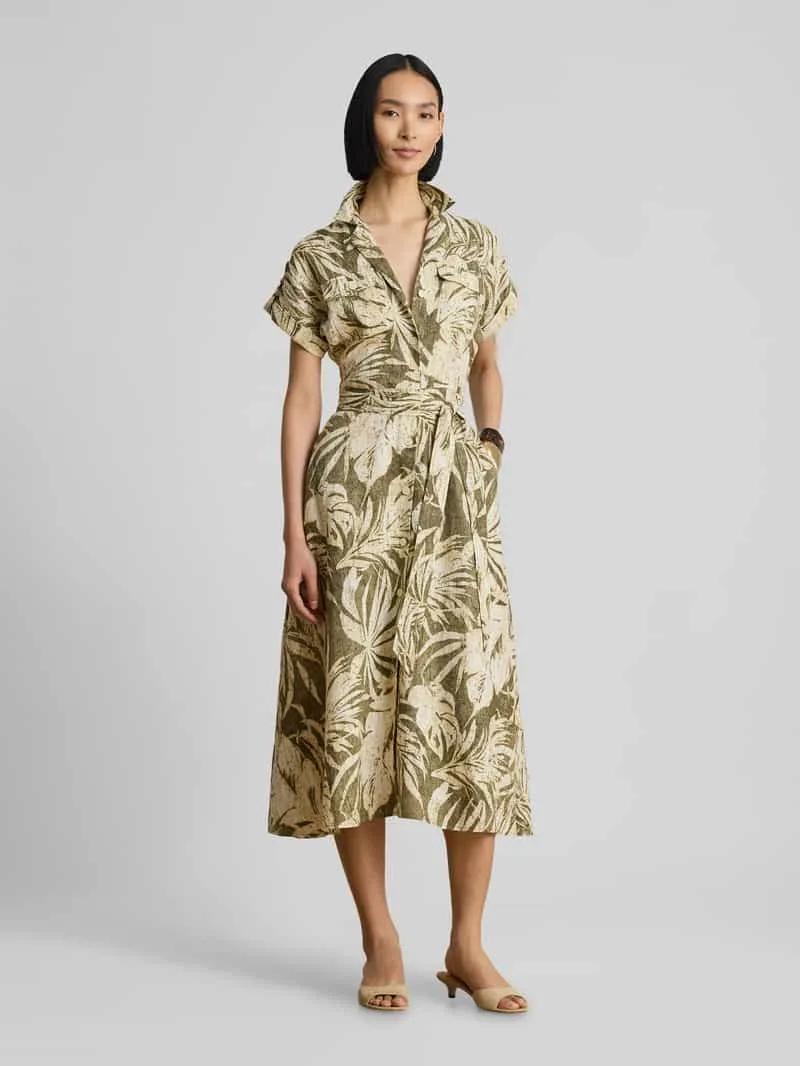 Lauren Ralph Lauren Jurk van puur linnen met strikceintuur Kaki