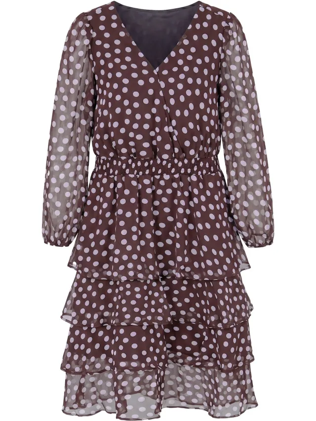Studio Untold Dames - Midi-jurk comfortabel model chiffon stippen - Dennenbruin - Maat 54+