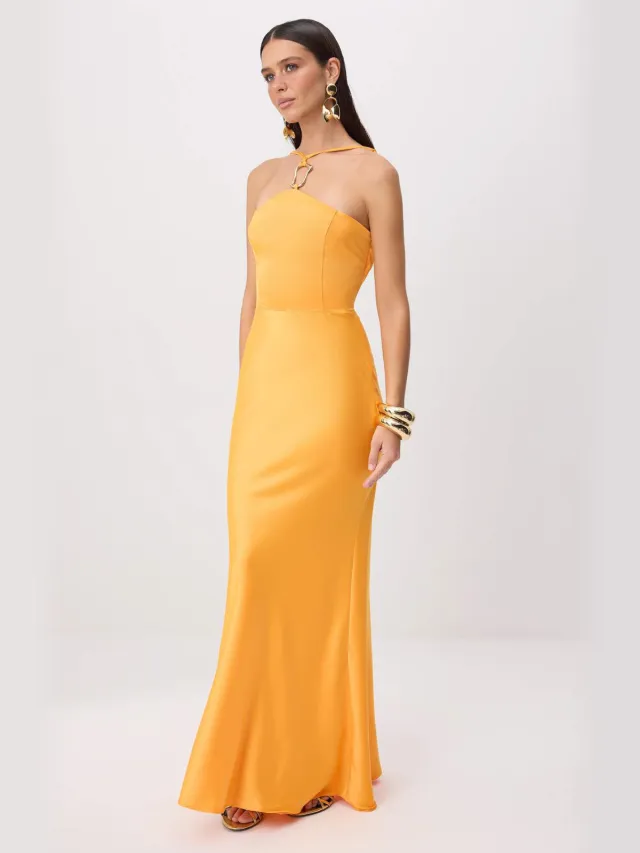 Trendyol TRENDYOLMİLLA Dames Oranje Effen Maxi Mouwloos Diploma-uitreiking / Gala A-lijn Avond & Gala Jurk