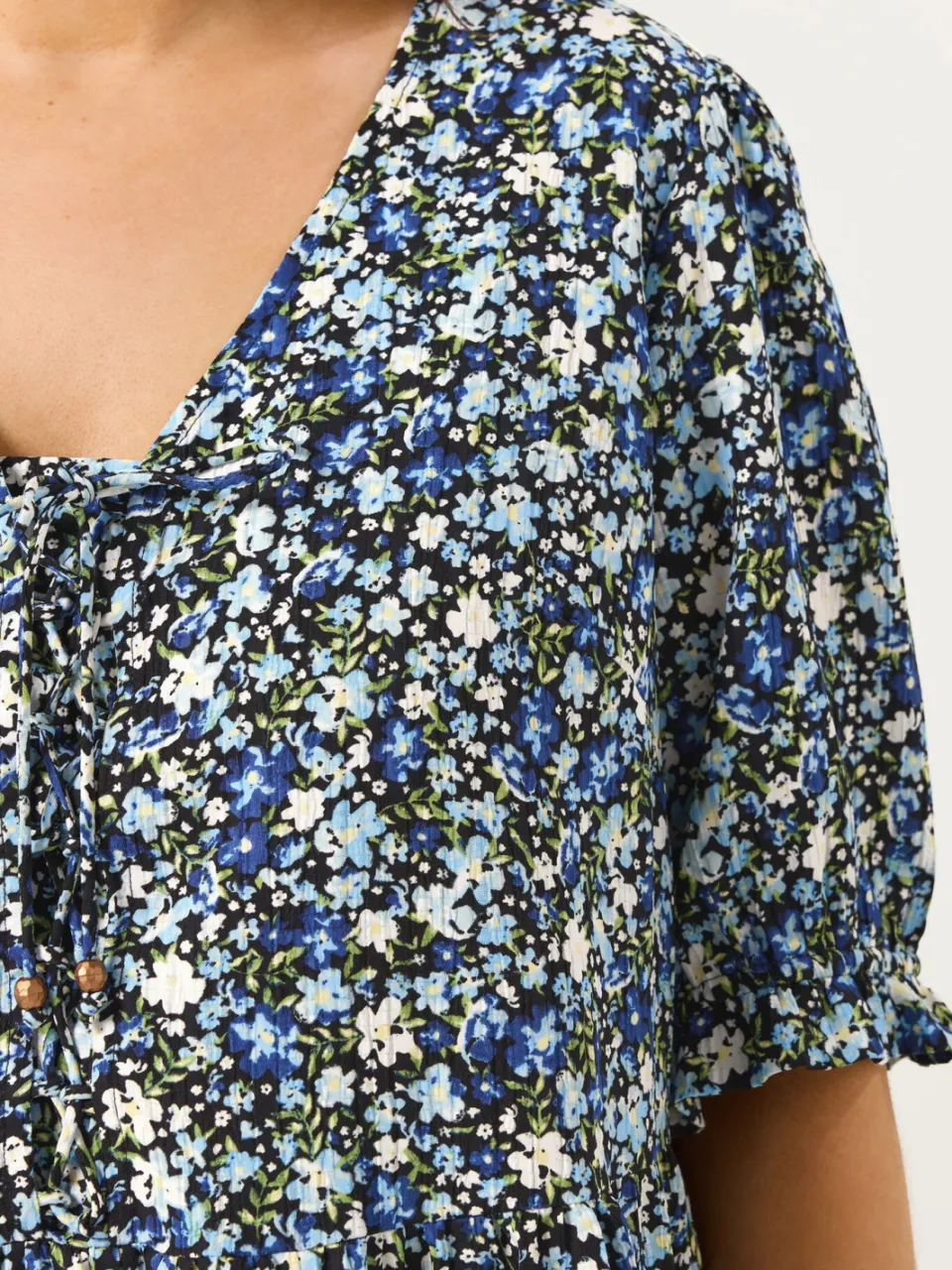 Yours Blauwe Jurk Met Fijne Bloemenprint En Strikkoordje Aan De Voorkant-60, foto 5