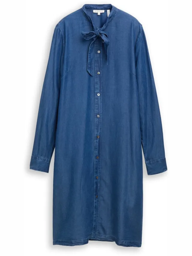 Tom Tailor Jeansjurk met strikdetail - blue denim dark wash